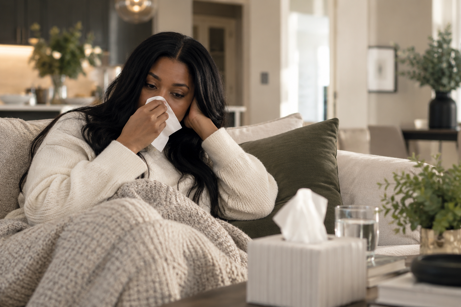 Person resting at home while feeling sick